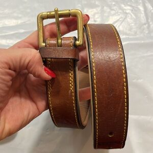 DOG soft touch brown leather strong Collar GOLDEN buckle D ring clip ID tags L